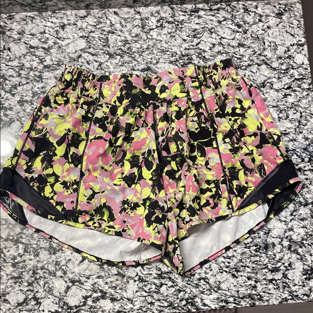 Lululemon Athletica Pink and Yellow Floral Athletic Shorts